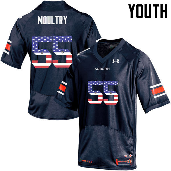 Youth #55 T.D. Moultry Auburn Tigers USA Flag Fashion College Football Jerseys-Navy
